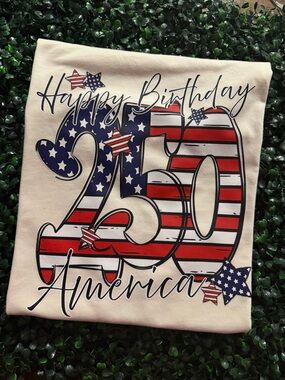 Happy Birthday 250 America Graphic Tee - Red, White & Blue